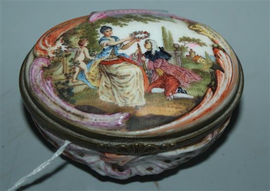 Naples porcelain and gilt-metal mounted oval trinket box